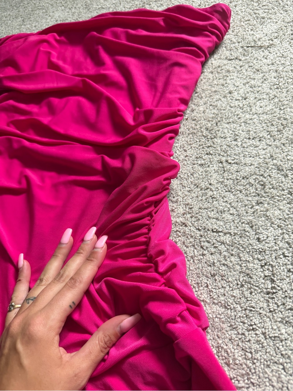 Express Strapless Ruched Fuchsia Mini Dress - Picture 3 of 3